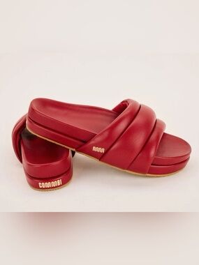 Commbi The Softie Slide in Cherry Red Napa Leather, Size 7